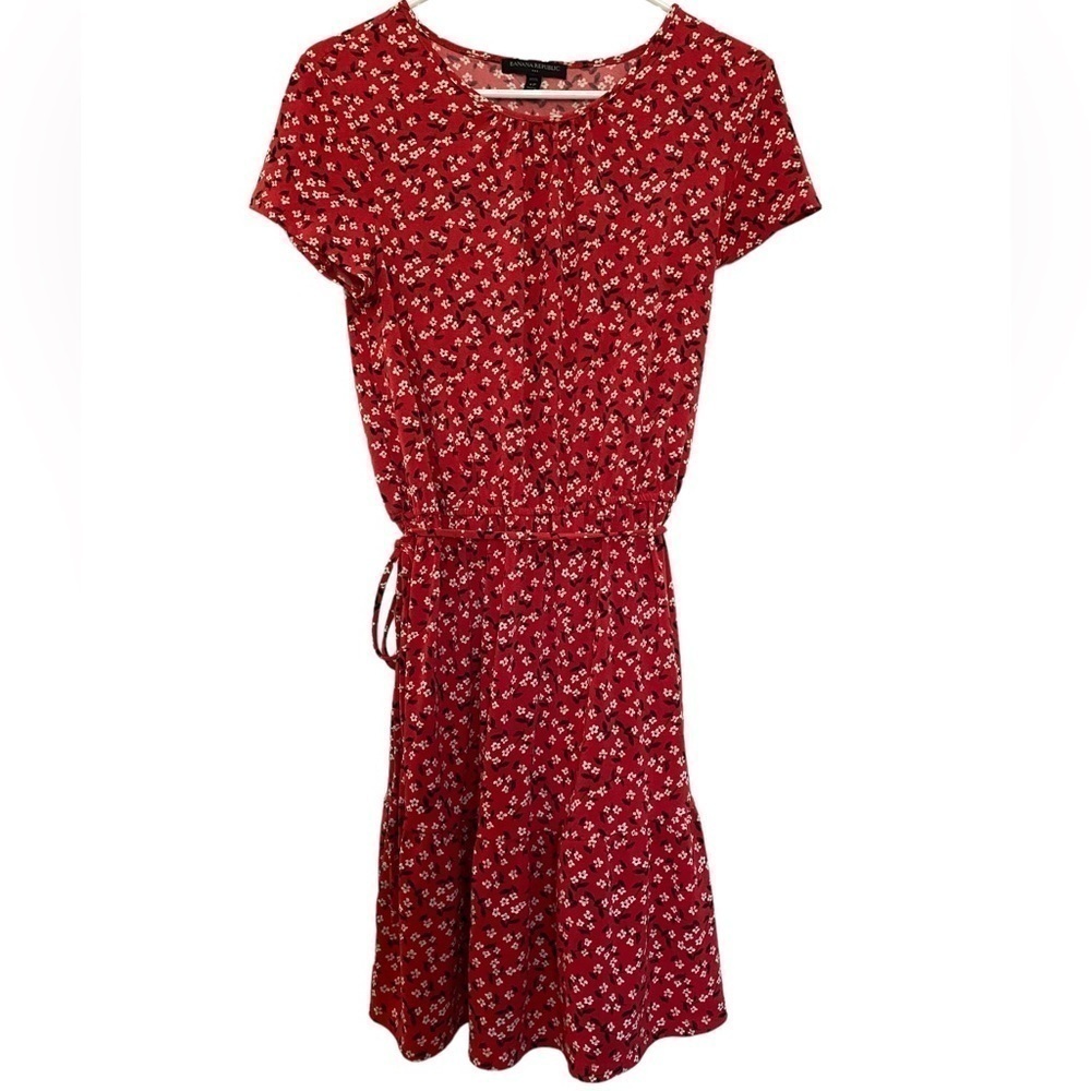 BANANA REPUBLIC Red Floral Adorable Dress Women SP Small Petite